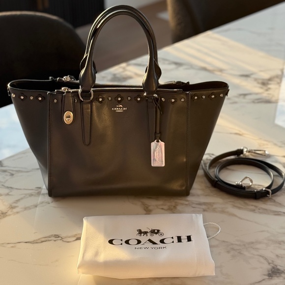 COACH Crosby Carryall with Floral Rivets | Navy Leather | Top Handle/Crossbody - Picture 1 of 14